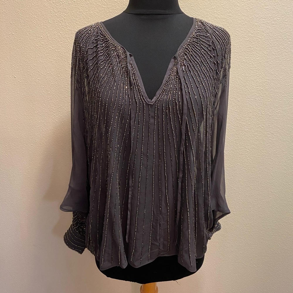 Parker Embellished Sheer Silk Top S